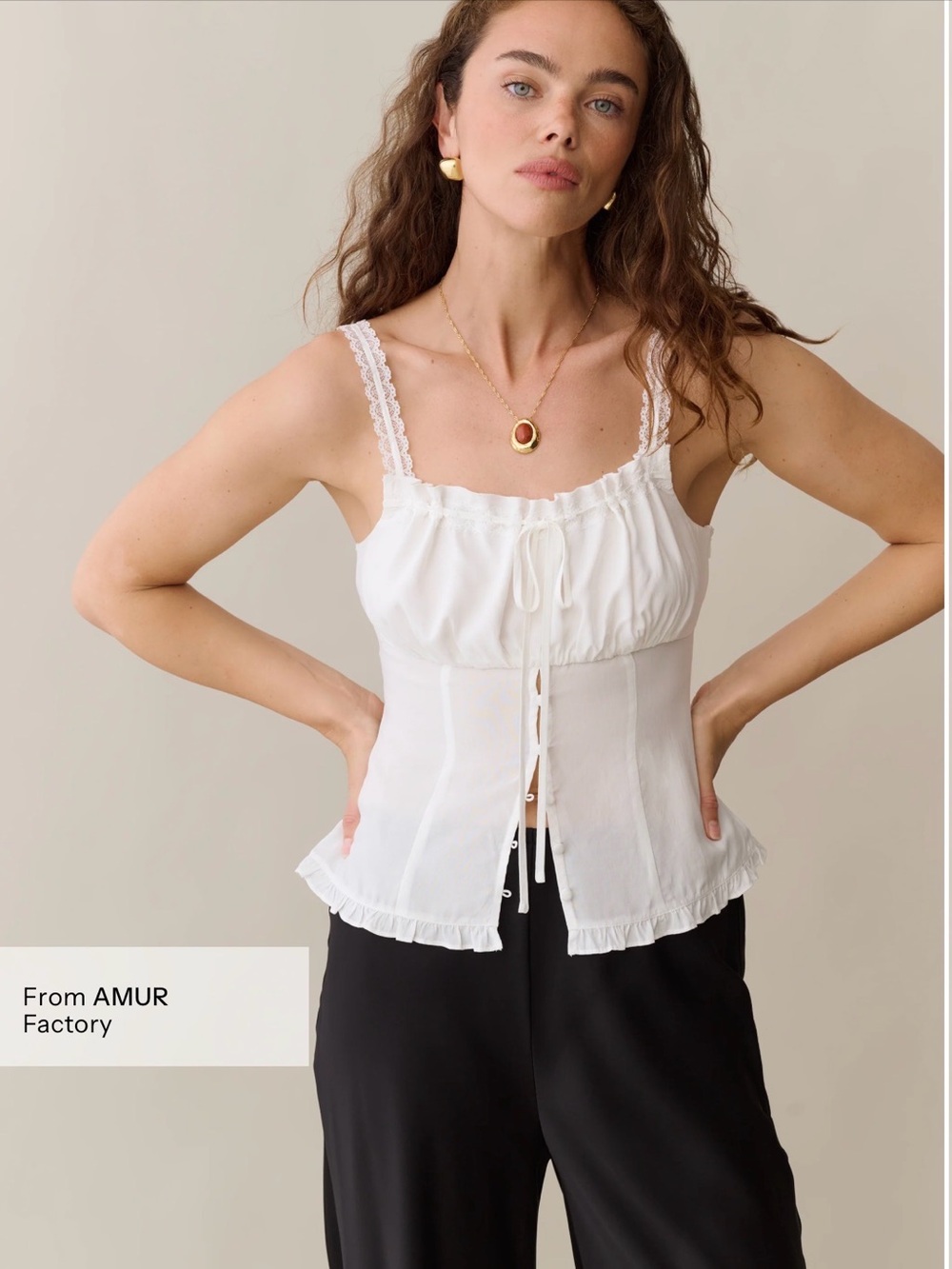 Jodi Top White Lace-Trim Corset Cami Top